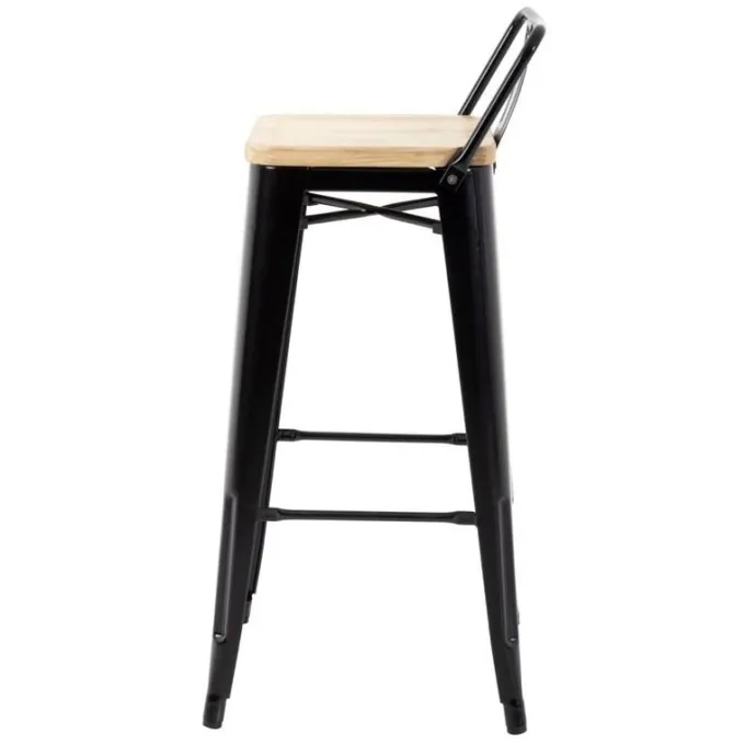 Tabourets Bistro Hauts Noirs - Assise Bois - Lot de 4 - Bolero