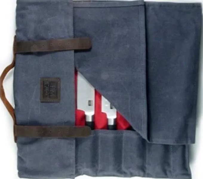 Trousse à Couteaux en Fleur de Cuir et Toile pour 8 Couteaux et Accessoires - Kotai