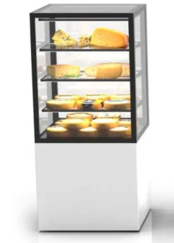 Vitrine Chaude 4 Faces avec Base 60 - 600 x 600 x 1400 mm et avec Accès Frontal - 3 étagères Réglables - Sayl