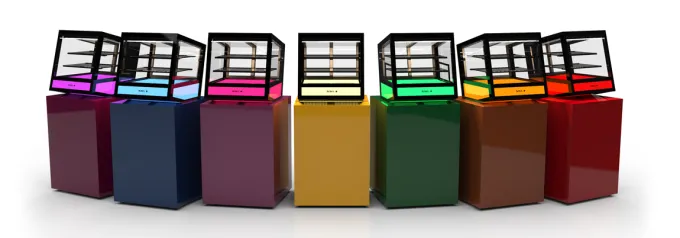 Vitrine Réfrigérée Cubique à Poser Série QBO Base Lumineuse Colorée - 620x670 mm - SAYL