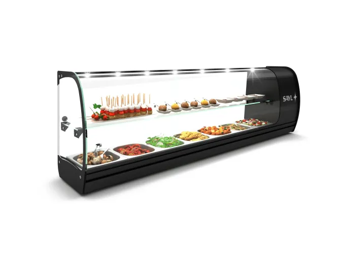 Vitrine Tapas Réfrigérée 2 Etagères Série SLIM avec 7 Bacs GN 1/6 - SAYL